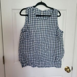 Not Perfect Linen Malmo Linen Tank Top Light Blue Gingham Size XL